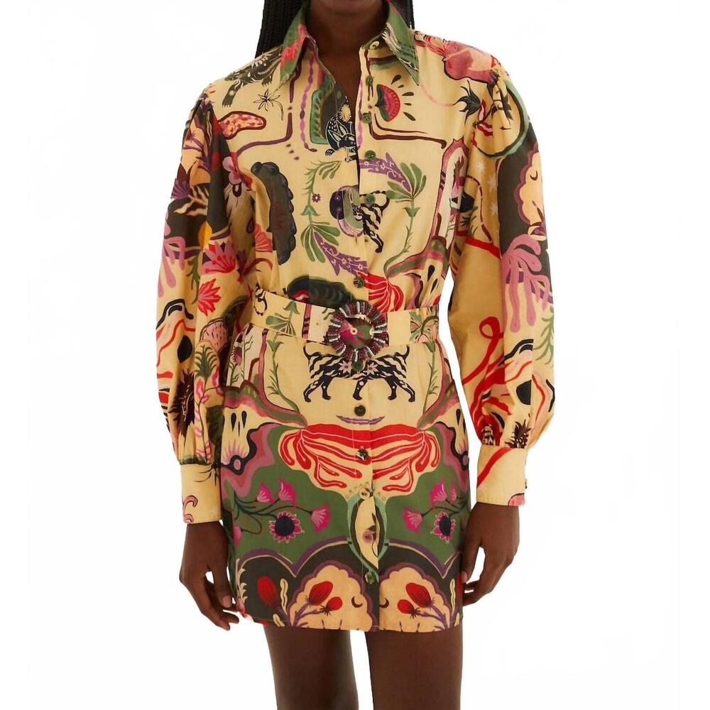 NEW FARM RIO artsy surreal land mini dress in beige